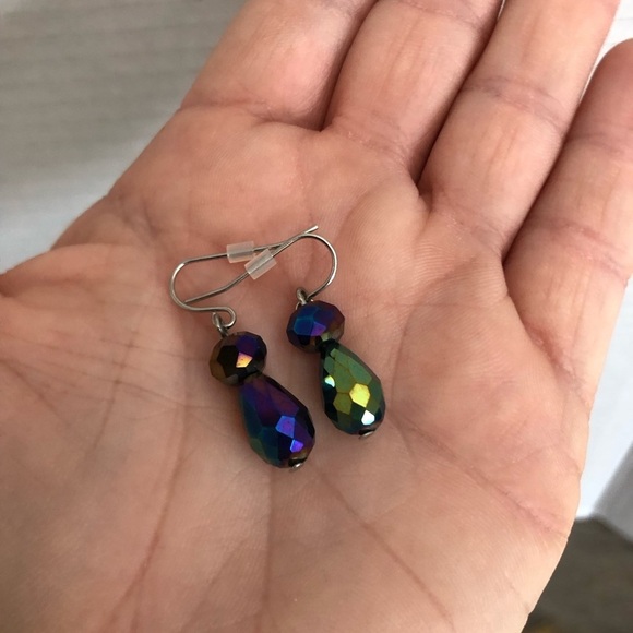 Vtg Iridescent Drop Earrings - Picture 8 of 9